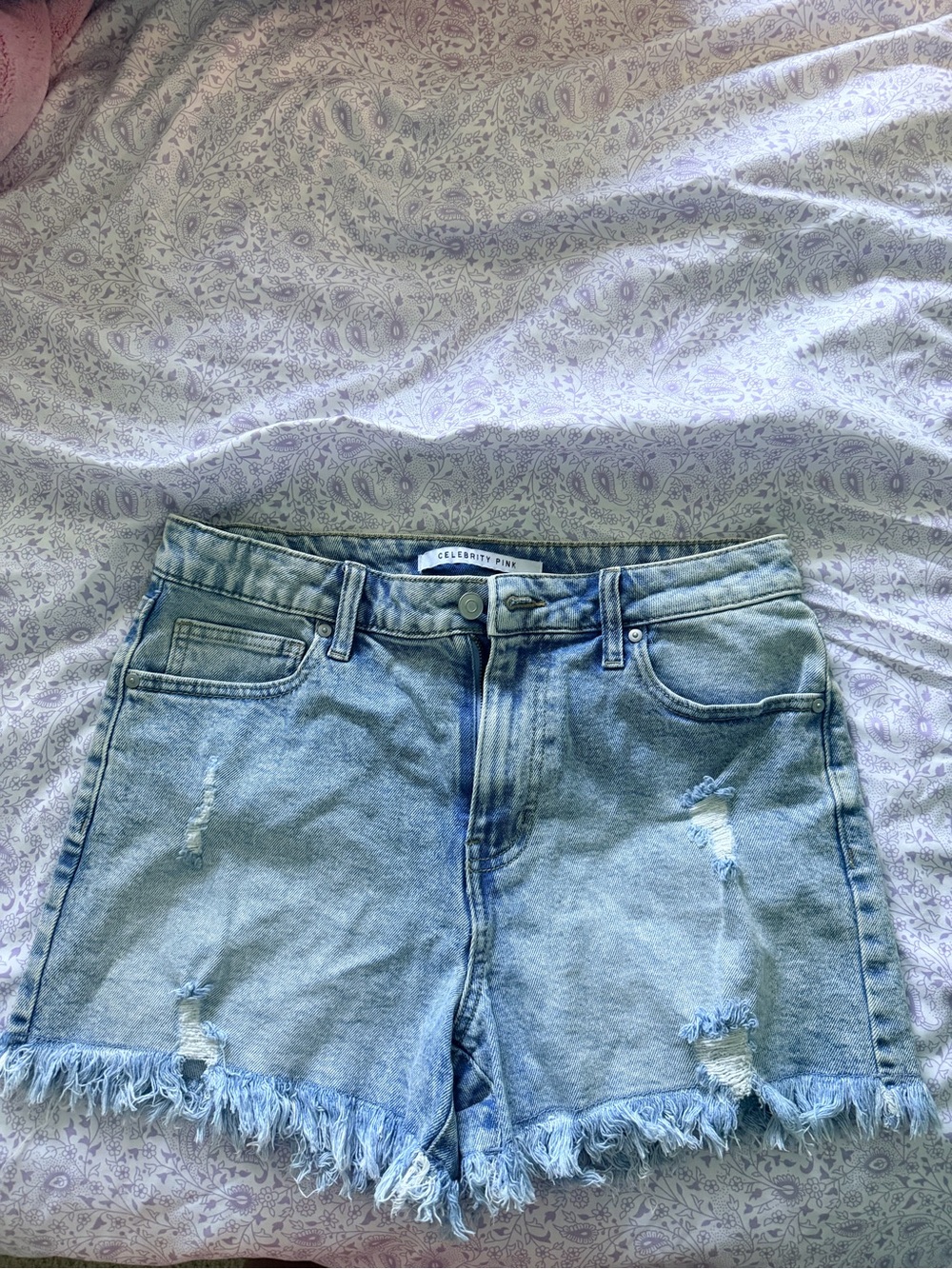 Celebrity Pink Pale Blue Distressed Denim Shorts